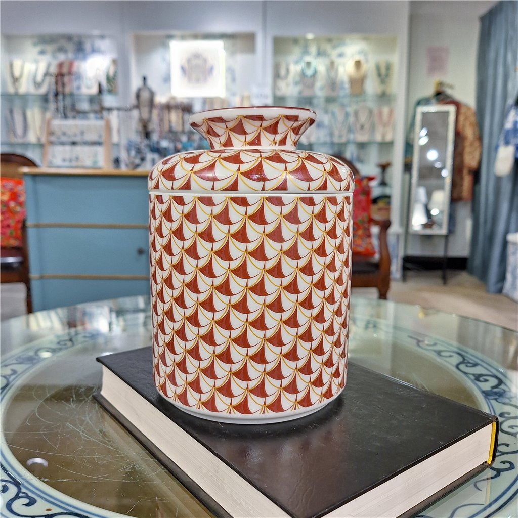 Danny's Fine Porcelain Home Decor Danny's Fine Porcelain Porcelain Round Tissue Box-Red Rust Fishnet