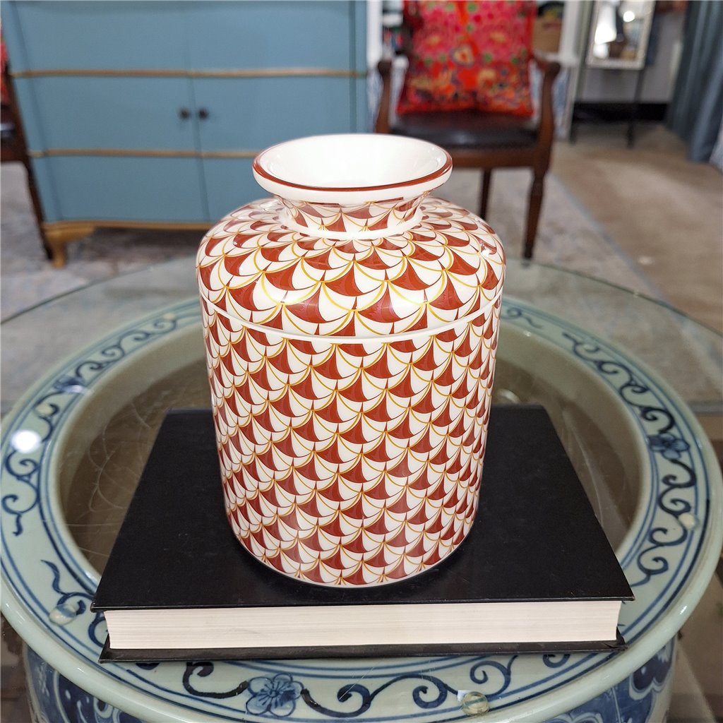 Danny's Fine Porcelain Home Decor Danny's Fine Porcelain Porcelain Round Tissue Box-Red Rust Fishnet