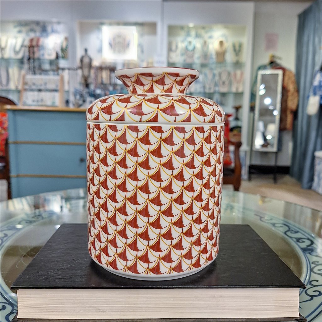 Danny's Fine Porcelain Home Decor Danny's Fine Porcelain Porcelain Round Tissue Box-Red Rust Fishnet