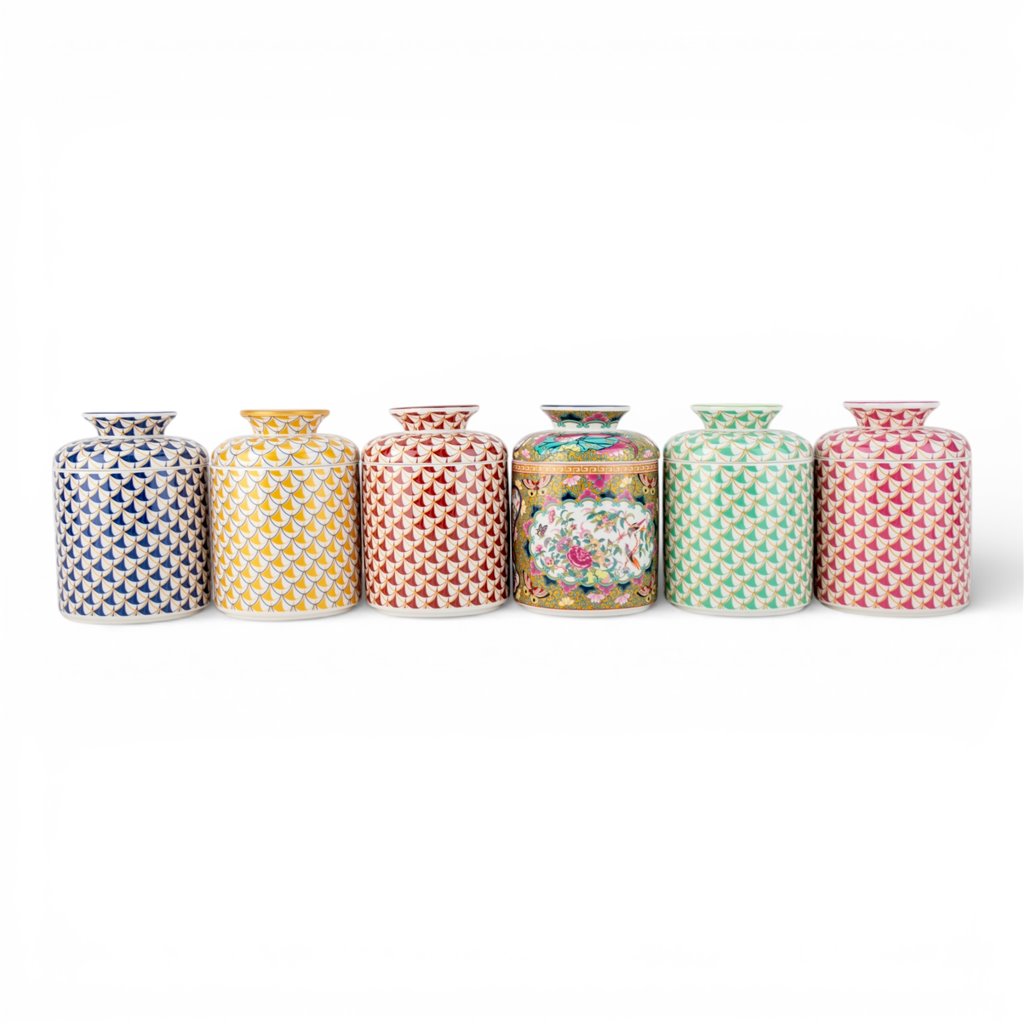 Danny's Fine Porcelain Home Decor Danny's Fine Porcelain Porcelain Round Tissue Box-Red Rust Fishnet