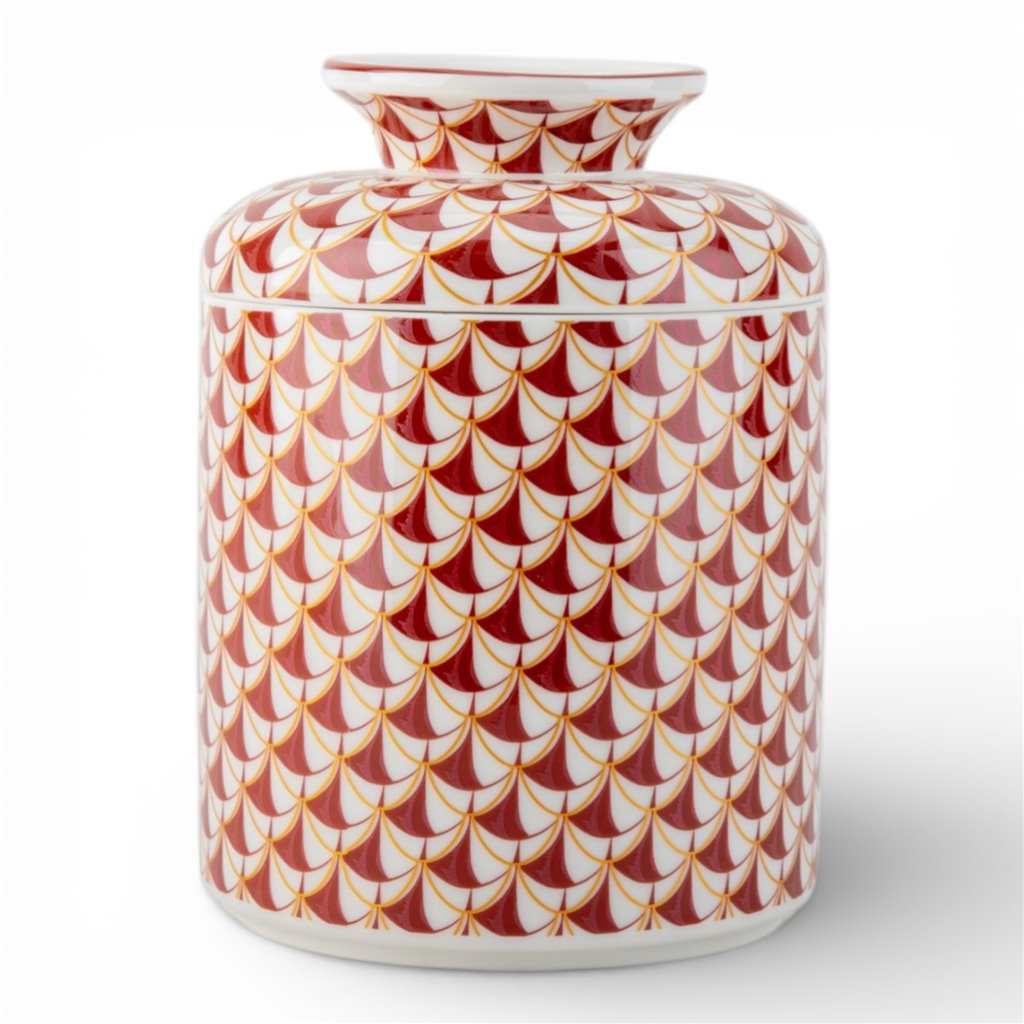 Danny's Fine Porcelain Home Decor Danny's Fine Porcelain Porcelain Round Tissue Box-Red Rust Fishnet