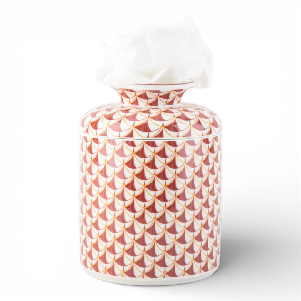 Danny's Fine Porcelain Home Decor Danny's Fine Porcelain Porcelain Round Tissue Box-Red Rust Fishnet