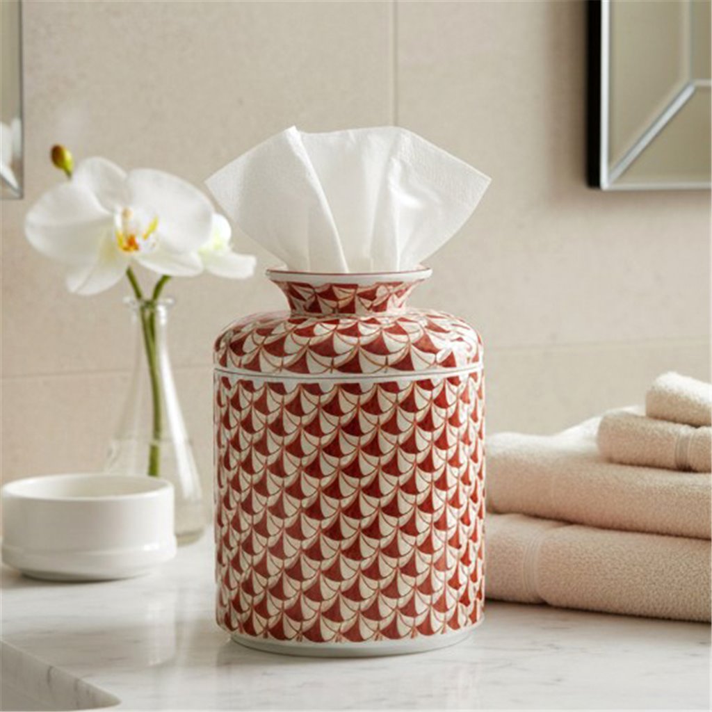 Danny's Fine Porcelain Home Decor Danny's Fine Porcelain Porcelain Round Tissue Box-Red Rust Fishnet