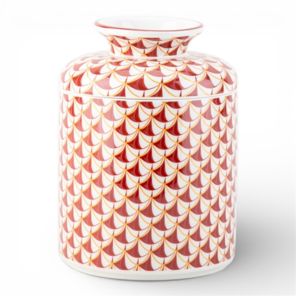 Danny's Fine Porcelain Home Decor Danny's Fine Porcelain Porcelain Round Tissue Box-Red Rust Fishnet