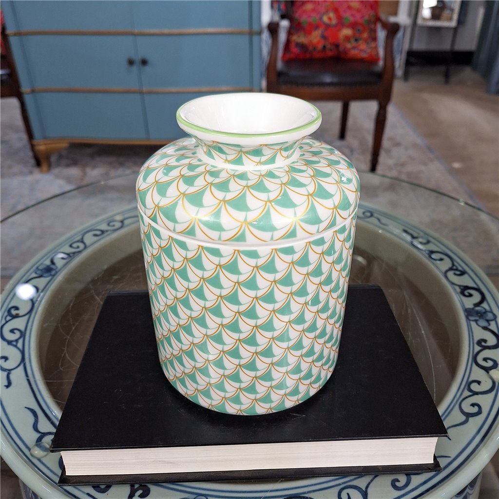 Danny's Fine Porcelain Home Decor Danny's Fine Porcelain Porcelain Round Tissue Box-Teal Fishnet