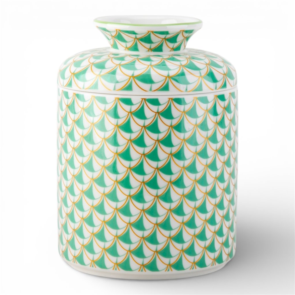 Danny's Fine Porcelain Home Decor Danny's Fine Porcelain Porcelain Round Tissue Box-Teal Fishnet