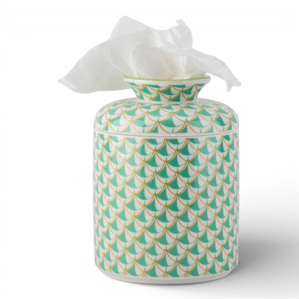 Danny's Fine Porcelain Home Decor Danny's Fine Porcelain Porcelain Round Tissue Box-Teal Fishnet