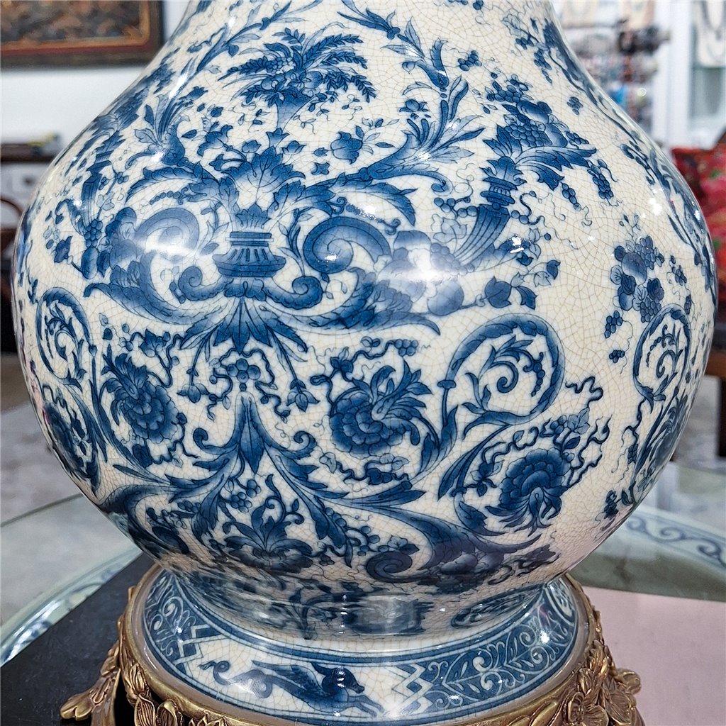 Danny's Fine Porcelain Home Decor Danny's Fine Porcelain Porcelain Round Vase with Bronze Ormolu - Blue Scroll