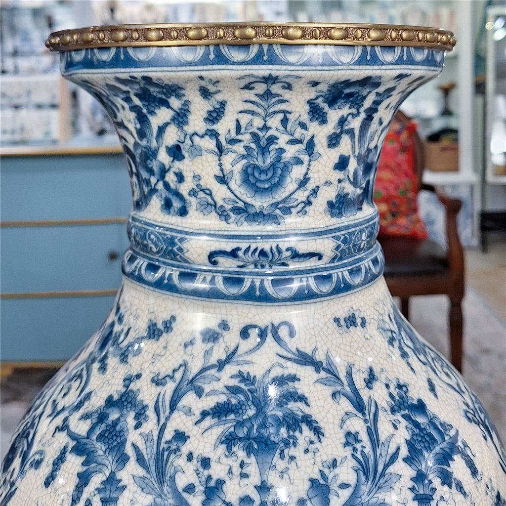 Danny's Fine Porcelain Home Decor Danny's Fine Porcelain Porcelain Round Vase with Bronze Ormolu - Blue Scroll