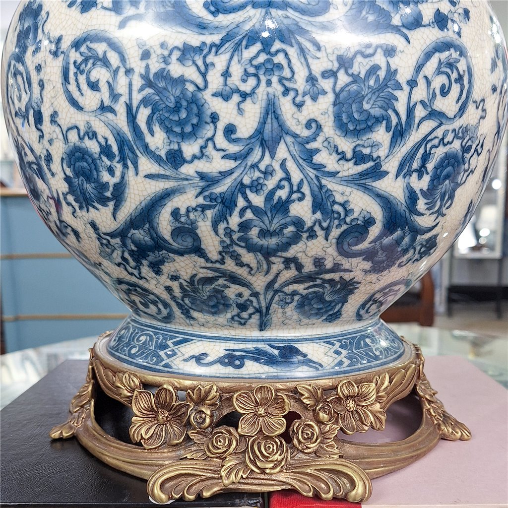 Danny's Fine Porcelain Home Decor Danny's Fine Porcelain Porcelain Round Vase with Bronze Ormolu - Blue Scroll
