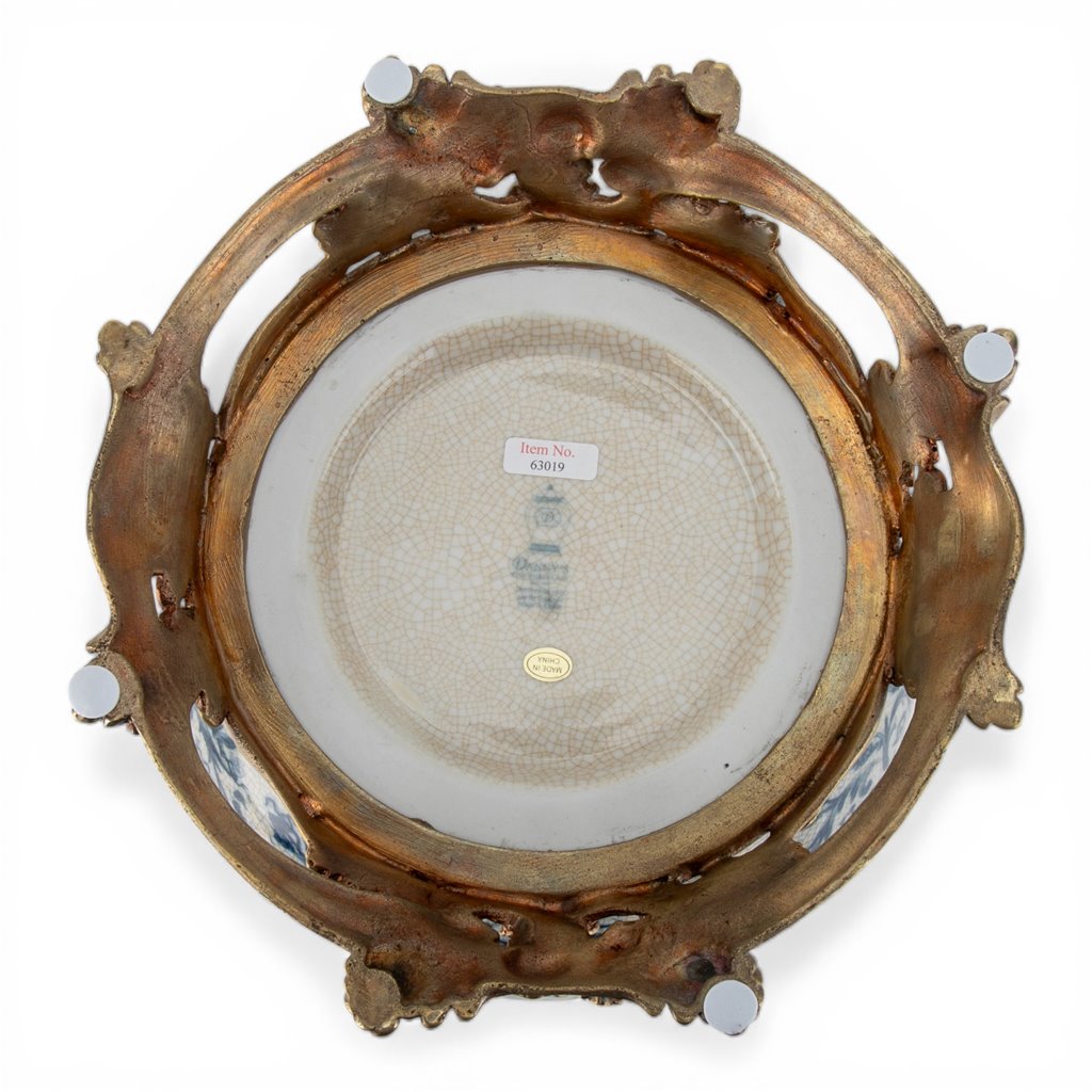 Danny's Fine Porcelain Home Decor Danny's Fine Porcelain Porcelain Round Vase with Bronze Ormolu - Blue Scroll