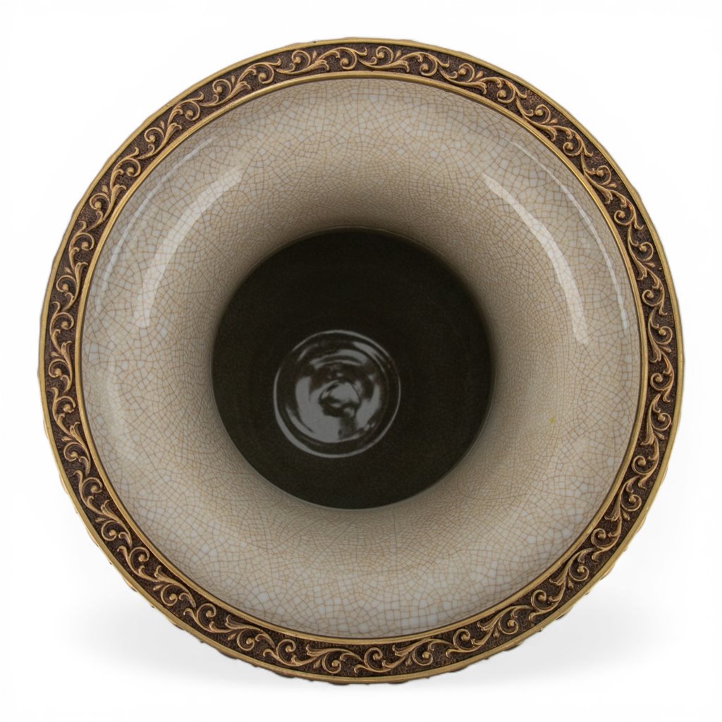 Danny's Fine Porcelain Home Decor Danny's Fine Porcelain Porcelain Round Vase with Bronze Ormolu - Blue Scroll