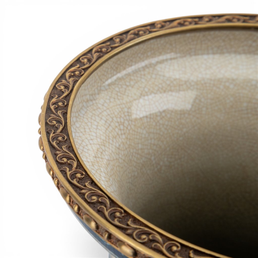 Danny's Fine Porcelain Home Decor Danny's Fine Porcelain Porcelain Round Vase with Bronze Ormolu - Blue Scroll