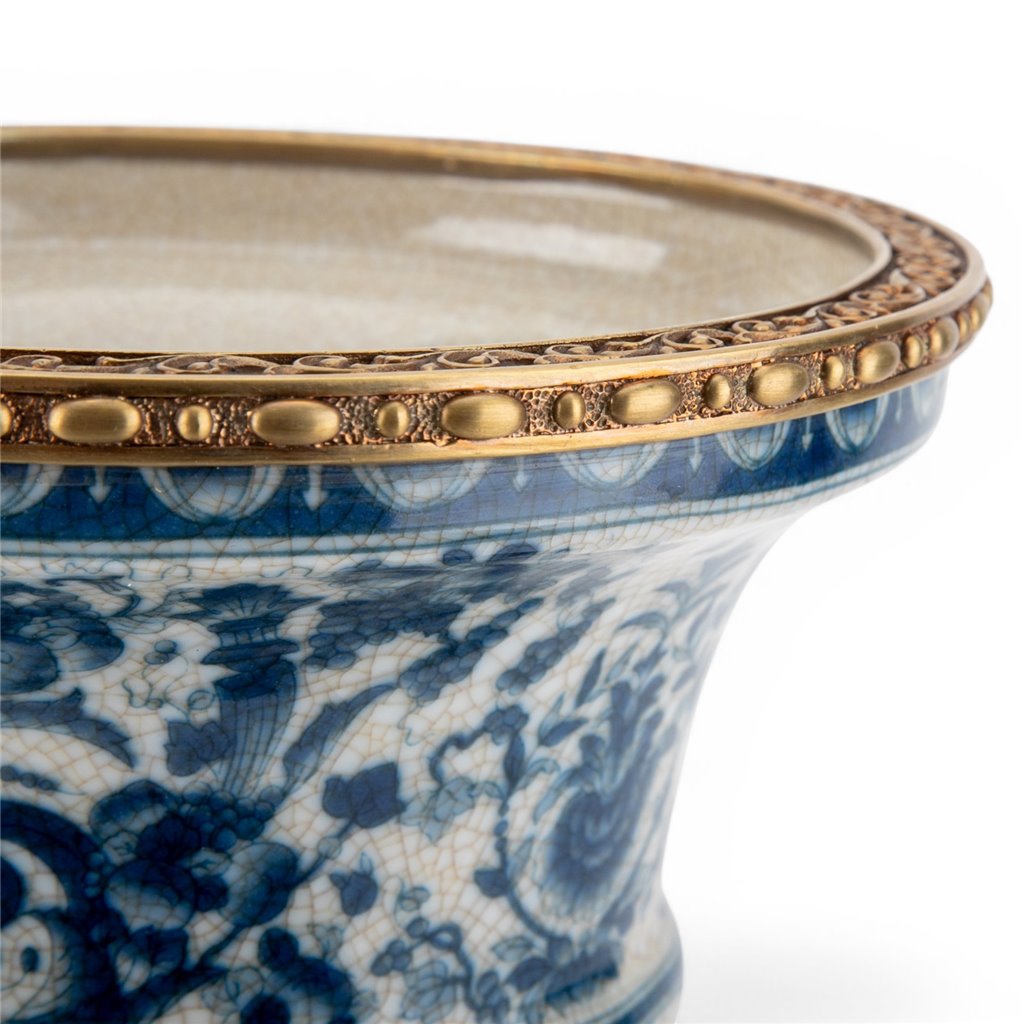 Danny's Fine Porcelain Home Decor Danny's Fine Porcelain Porcelain Round Vase with Bronze Ormolu - Blue Scroll