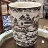 Danny's Fine Porcelain Home Decor Danny's Fine Porcelain Porcelain Round Waste Bin In Black And White Willow Pattern 14229