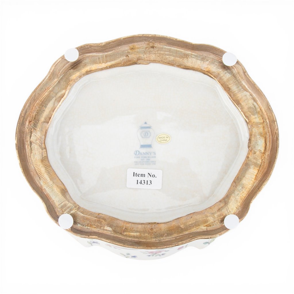 Danny's Fine Porcelain Home Decor Danny's Fine Porcelain Porcelain Scalloped Bowl with Ormolu Base-Tobacco Leaf A Vibrant Porcelain