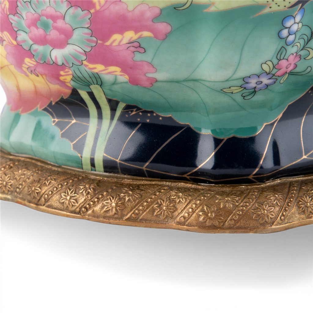 Danny's Fine Porcelain Home Decor Danny's Fine Porcelain Porcelain Scalloped Bowl with Ormolu Base-Tobacco Leaf A Vibrant Porcelain