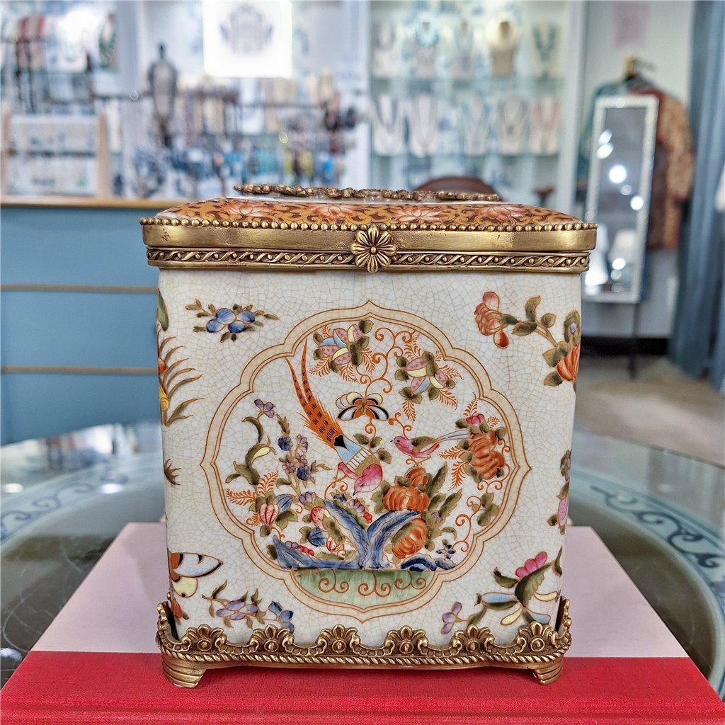 Danny's Fine Porcelain Home Decor Danny's Fine Porcelain Porcelain Square Hinged Tissue Box with Bronze Ormolu - Regency
