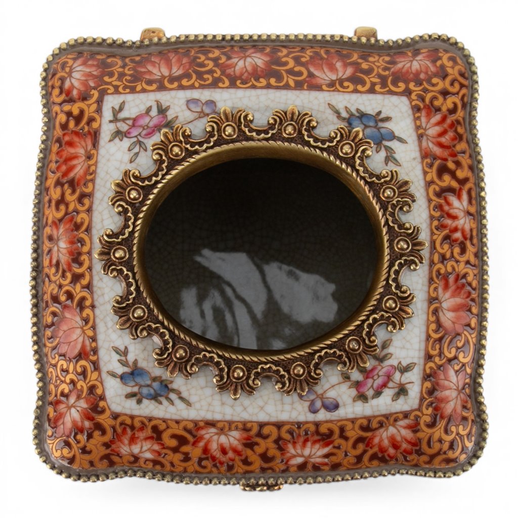 Danny's Fine Porcelain Home Decor Danny's Fine Porcelain Porcelain Square Hinged Tissue Box with Bronze Ormolu - Regency