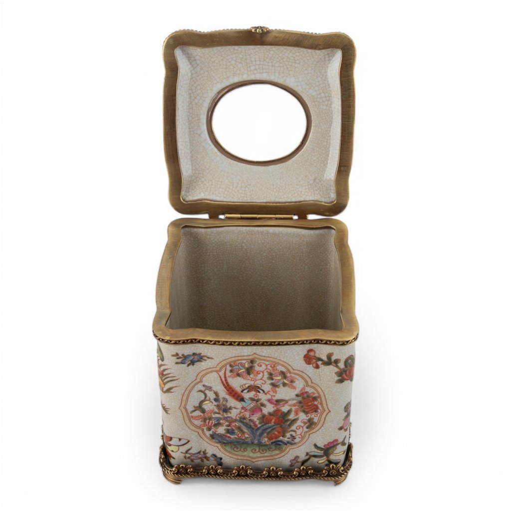 Danny's Fine Porcelain Home Decor Danny's Fine Porcelain Porcelain Square Hinged Tissue Box with Bronze Ormolu - Regency