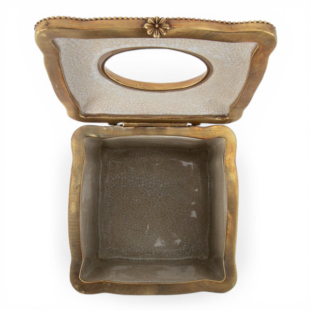 Danny's Fine Porcelain Home Decor Danny's Fine Porcelain Porcelain Square Hinged Tissue Box with Bronze Ormolu - Regency