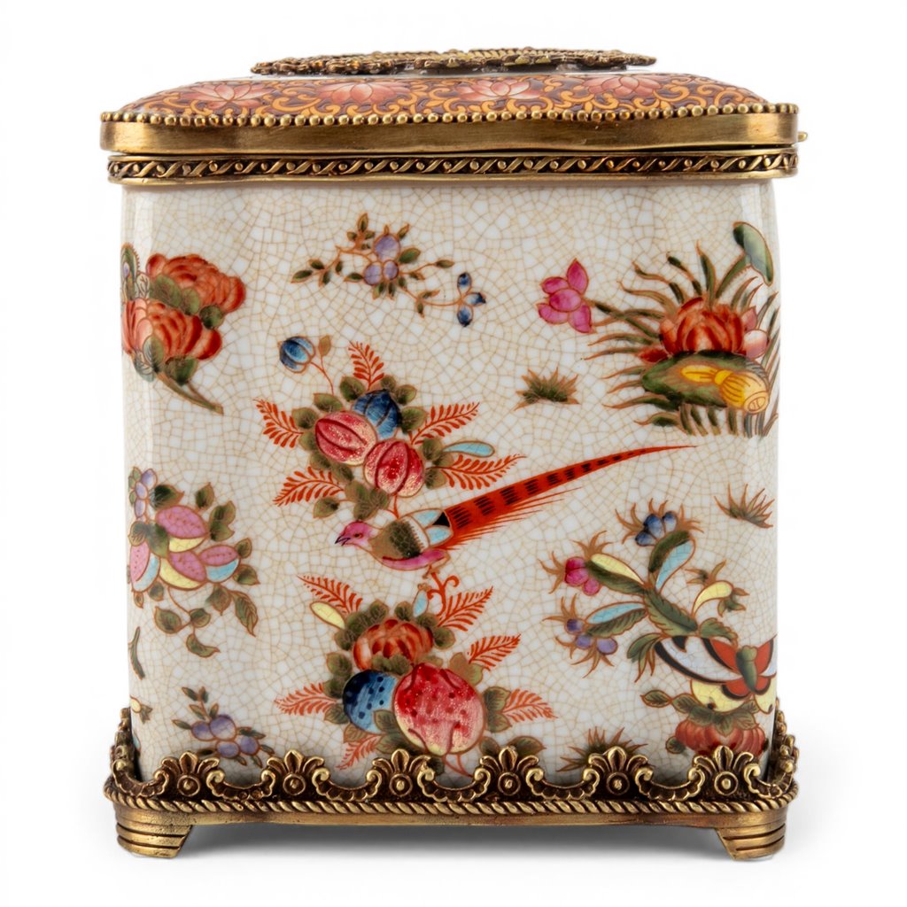 Danny's Fine Porcelain Home Decor Danny's Fine Porcelain Porcelain Square Hinged Tissue Box with Bronze Ormolu - Regency