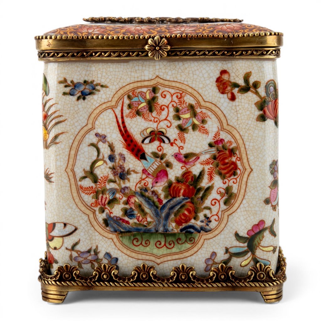 Danny's Fine Porcelain Home Decor Danny's Fine Porcelain Porcelain Square Hinged Tissue Box with Bronze Ormolu - Regency