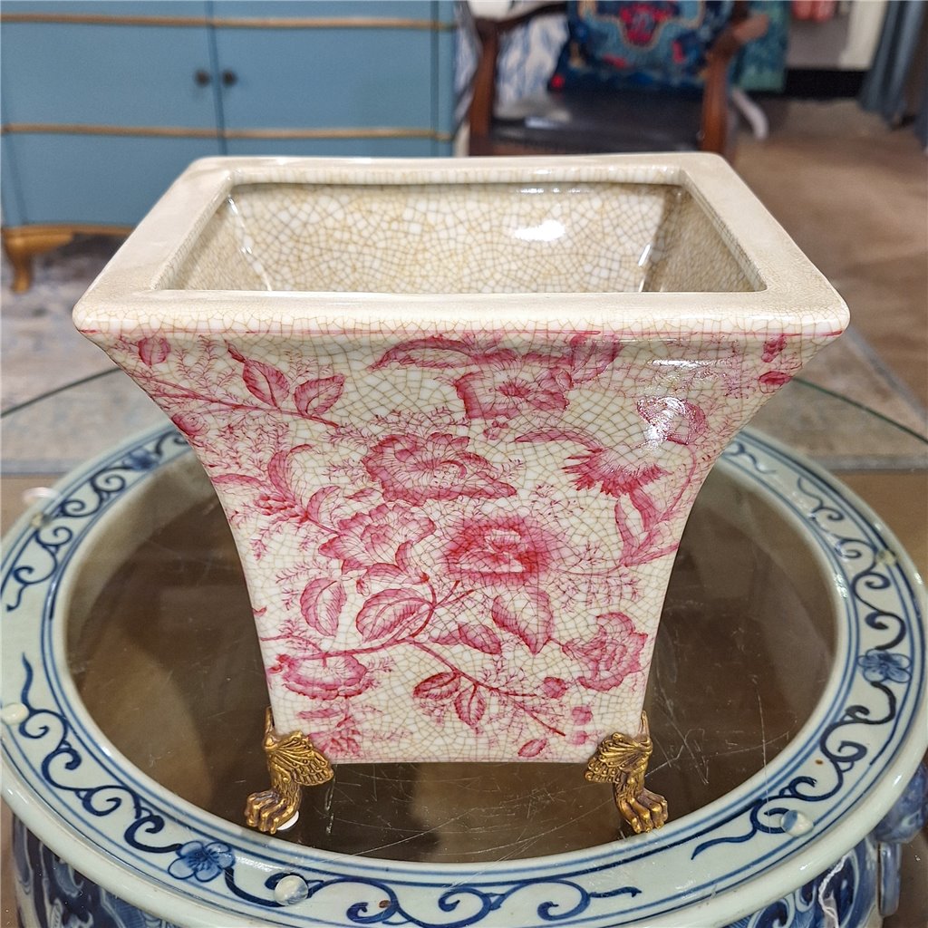 Danny's Fine Porcelain Home Decor Danny's Fine Porcelain Porcelain Square Planter - Pink Primrose 14237