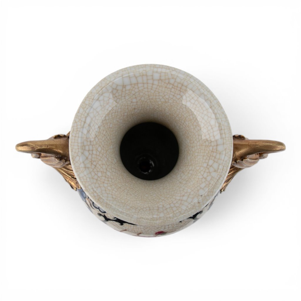 Danny's Fine Porcelain Home Decor Danny's Fine Porcelain Porcelain Swan Handle Vase with Bronze Ormolu - Blossom Scroll