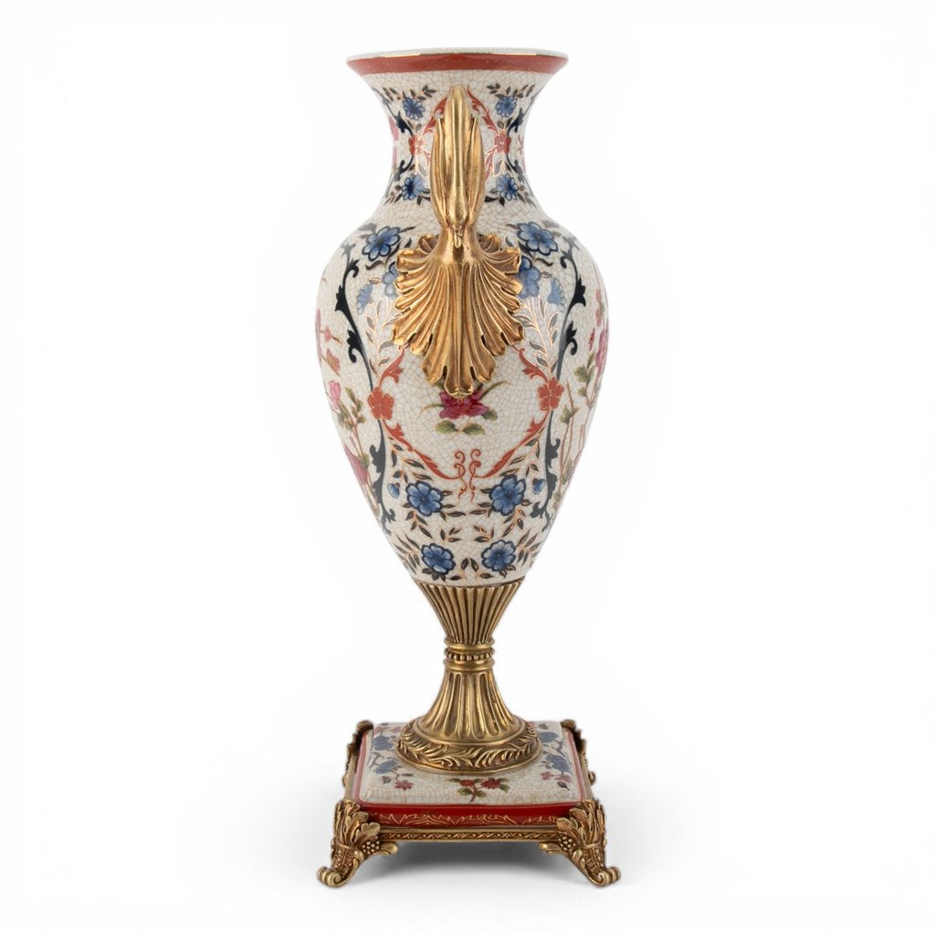 Danny's Fine Porcelain Home Decor Danny's Fine Porcelain Porcelain Swan Handle Vase with Bronze Ormolu - Blossom Scroll