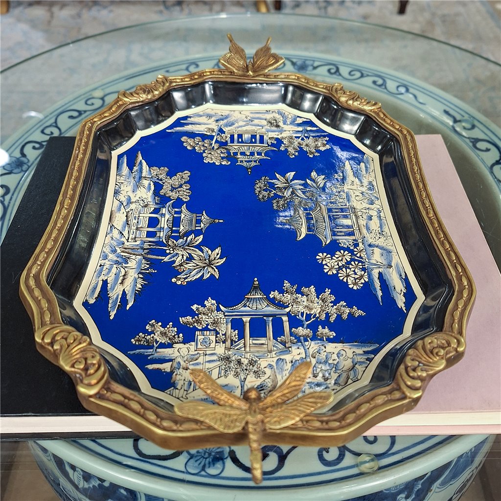 Danny's Fine Porcelain Home Decor Danny's Fine Porcelain Porcelain Tray with Bronze Ormolu - Azure Pagoda