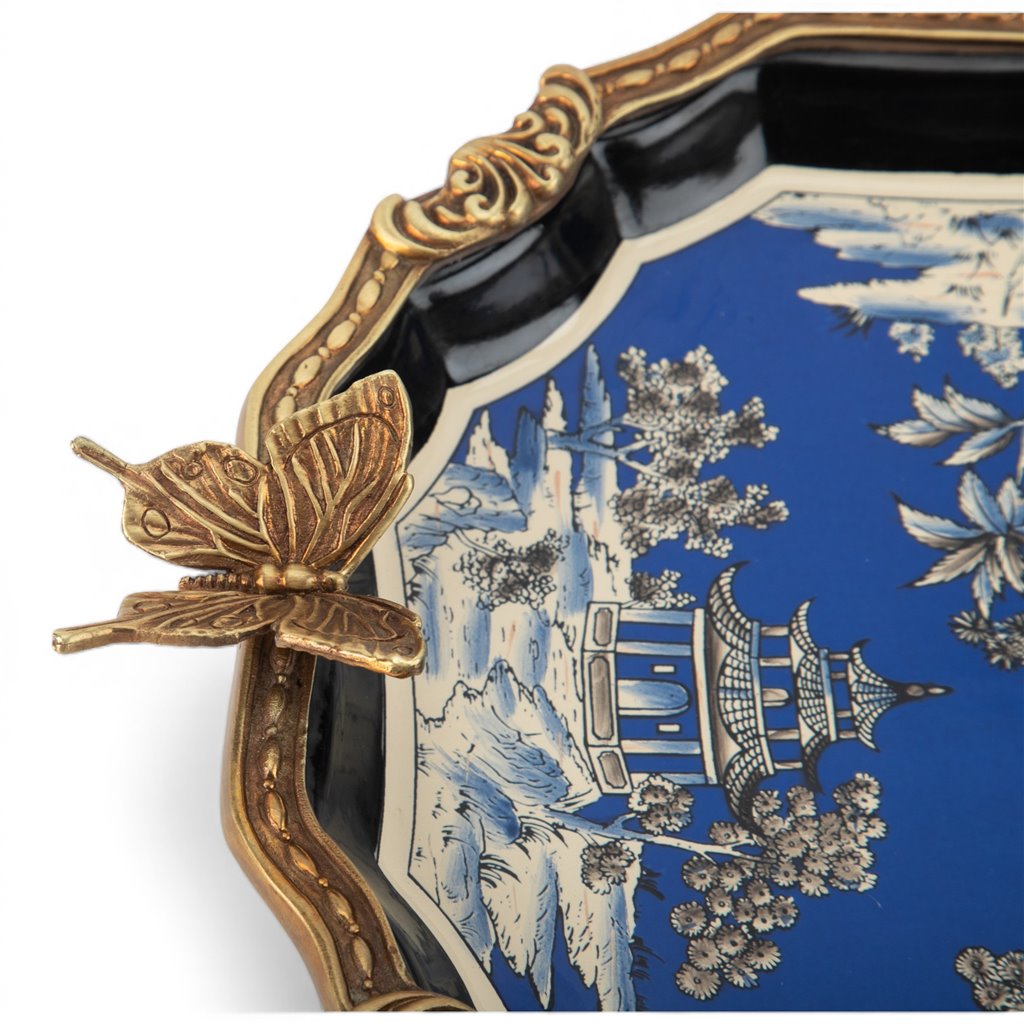 Danny's Fine Porcelain Home Decor Danny's Fine Porcelain Porcelain Tray with Bronze Ormolu - Azure Pagoda