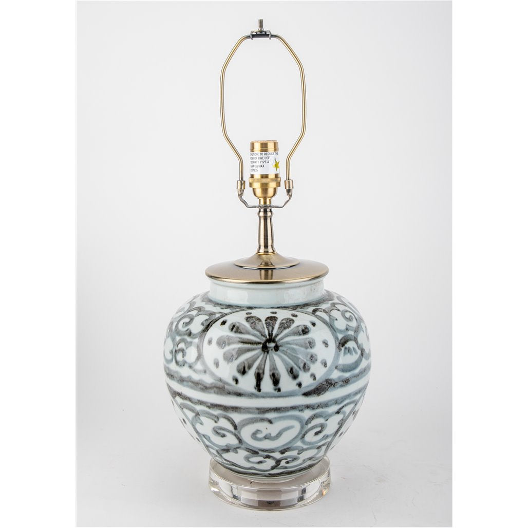 Danny's Fine Porcelain Home Decor Danny's Fine Porcelain Porcelain Vase Lamp - Grey and White[2-847-17]