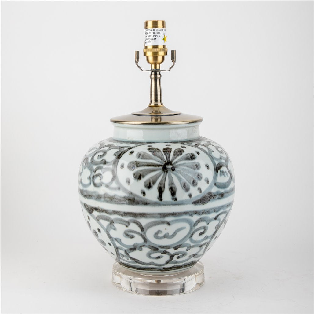 Danny's Fine Porcelain Home Decor Danny's Fine Porcelain Porcelain Vase Lamp - Grey and White[2-847-17]