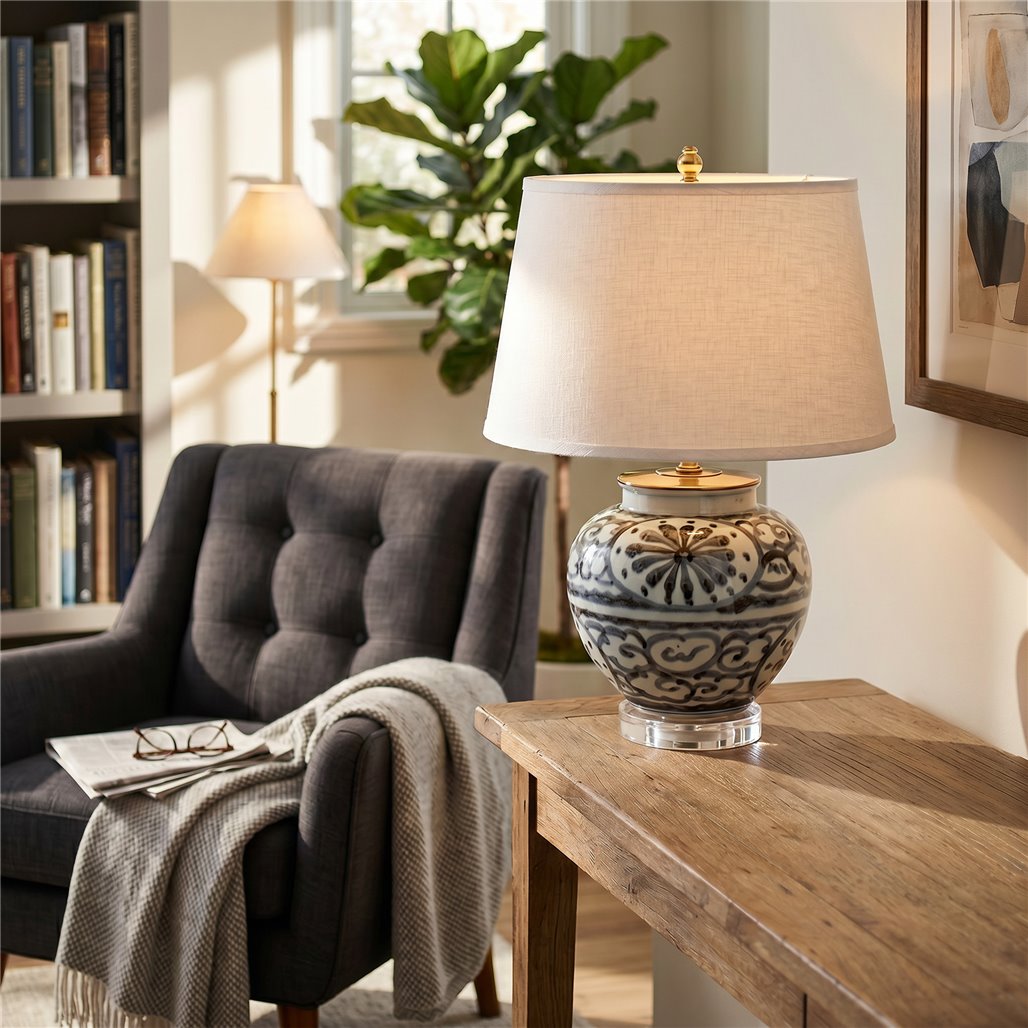 Danny's Fine Porcelain Home Decor Danny's Fine Porcelain Porcelain Vase Lamp - Grey and White[2-847-17]