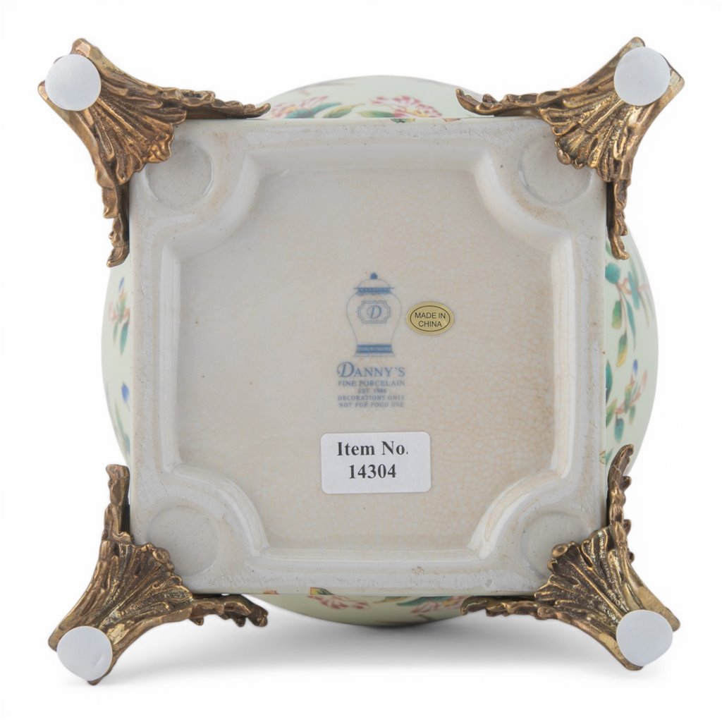 Danny's Fine Porcelain Home Decor Danny's Fine Porcelain Porcelain Vase with Ormolu Dragonfly Handles-Floral Vine