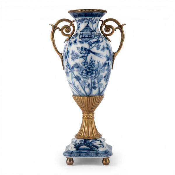 Danny's Fine Porcelain Home Decor Danny's Fine Porcelain Porcelain Vase with Ormolu Handles-Blue Bird