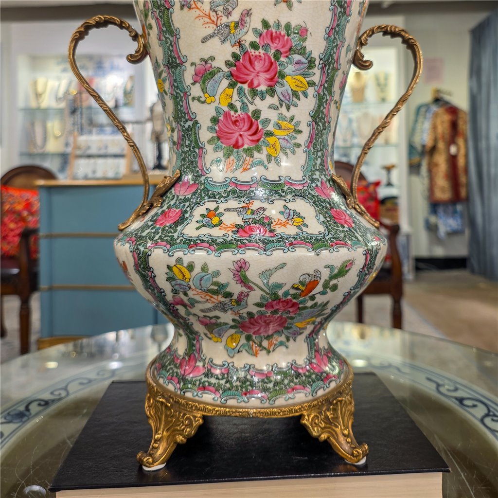 Danny's Fine Porcelain Home Decor Danny's Fine Porcelain Porcelain Vase with Ormolu Handles-Rose Medallion