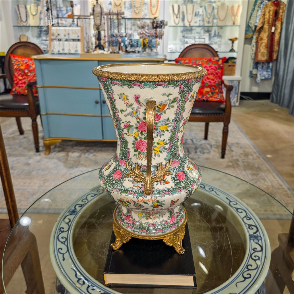 Danny's Fine Porcelain Home Decor Danny's Fine Porcelain Porcelain Vase with Ormolu Handles-Rose Medallion
