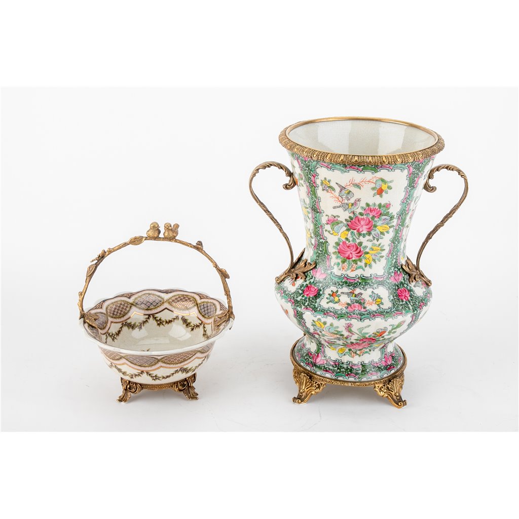 Danny's Fine Porcelain Home Decor Danny's Fine Porcelain Porcelain Vase with Ormolu Handles-Rose Medallion