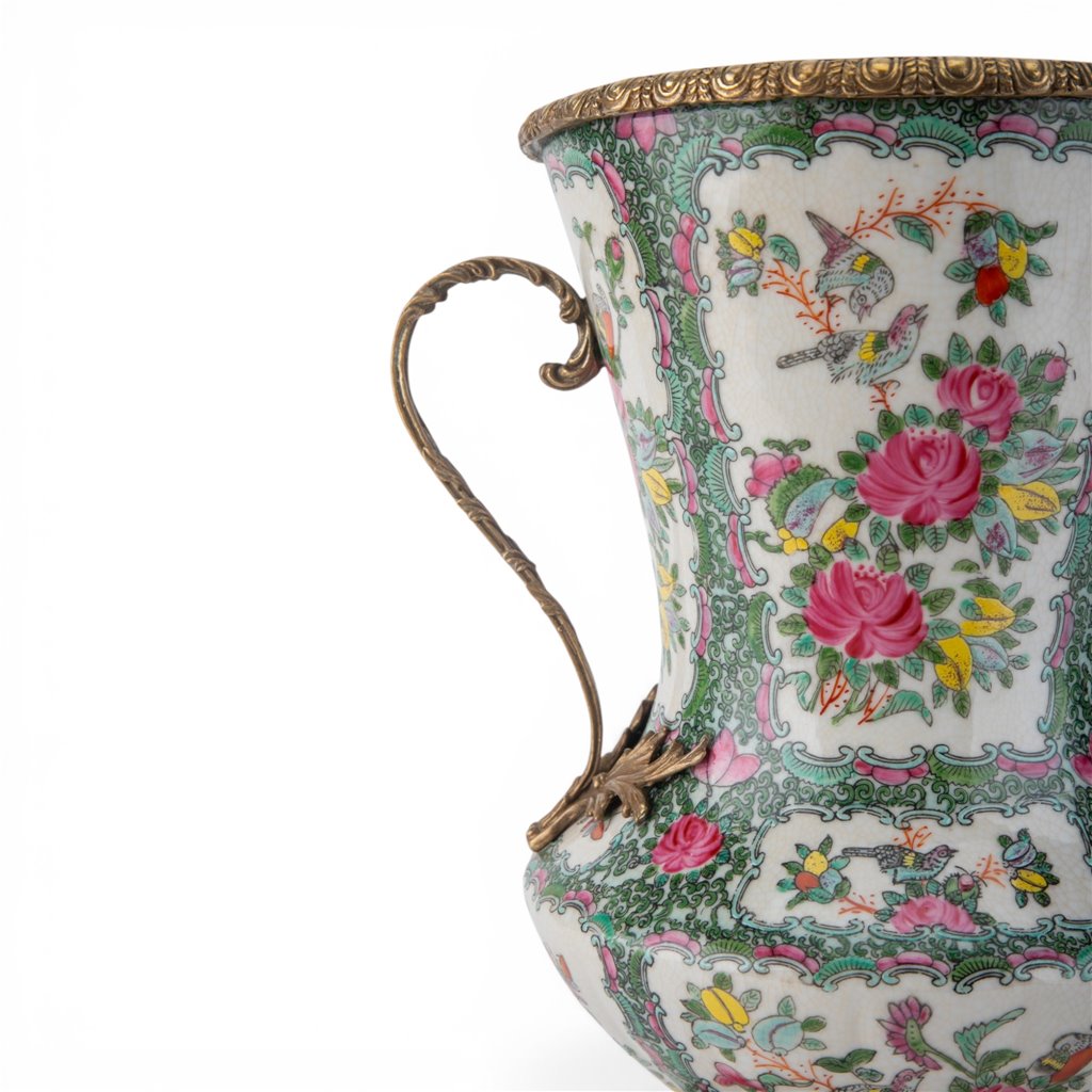 Danny's Fine Porcelain Home Decor Danny's Fine Porcelain Porcelain Vase with Ormolu Handles-Rose Medallion