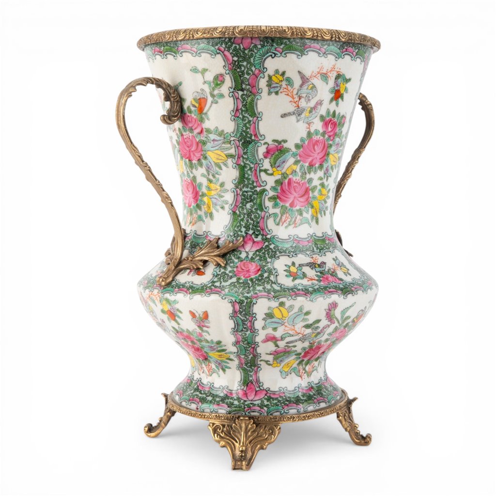 Danny's Fine Porcelain Home Decor Danny's Fine Porcelain Porcelain Vase with Ormolu Handles-Rose Medallion