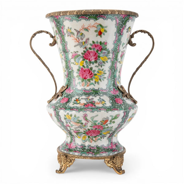 Danny's Fine Porcelain Home Decor Danny's Fine Porcelain Porcelain Vase with Ormolu Handles-Rose Medallion