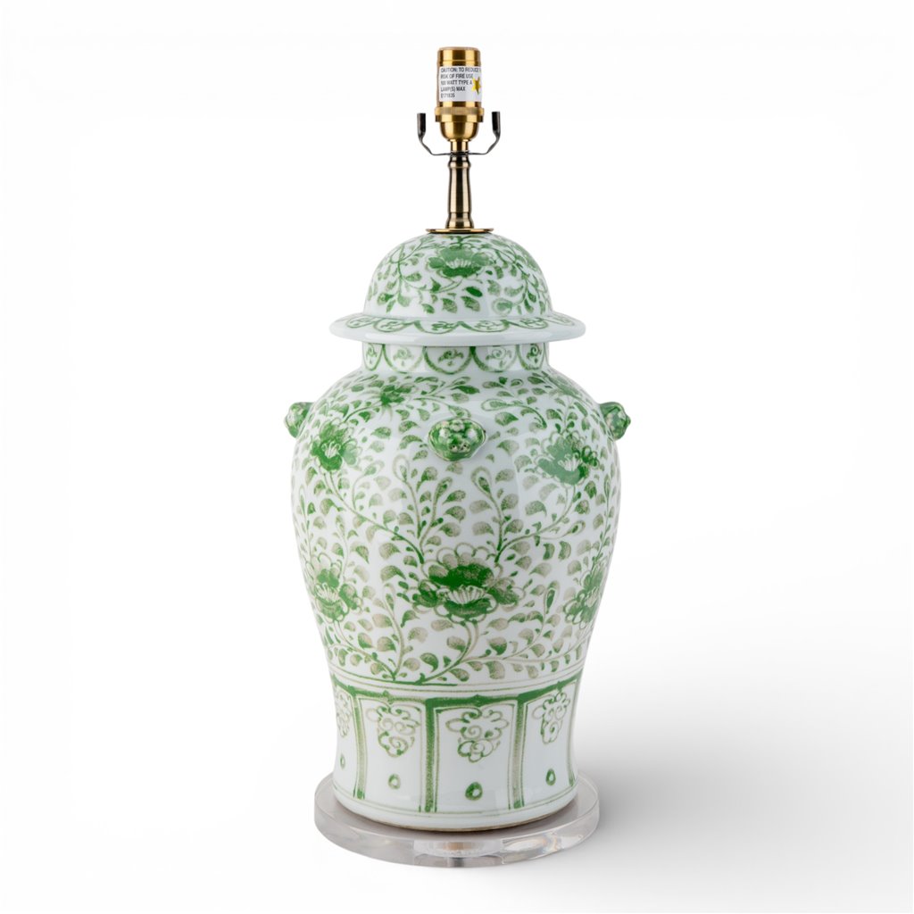 Danny's Fine Porcelain Home Decor Danny's Fine Porcelain Porcelain Warrior Jar Lamp-Green Peony[2-847-19]