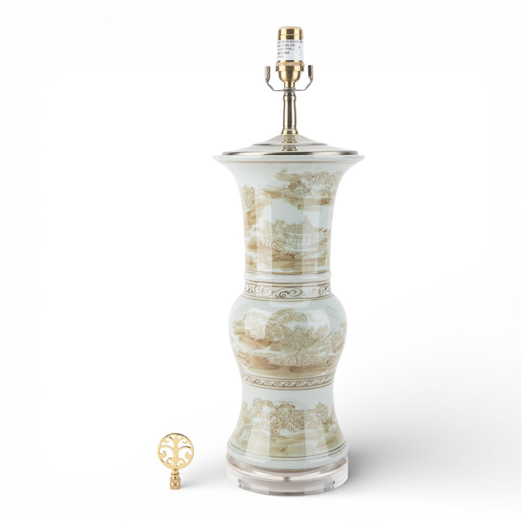 Danny's Fine Porcelain Home Decor Danny's Fine Porcelain Princess Mantel Vase Lamp - Elegant Vase-Brown Scenic (2-830-19)
