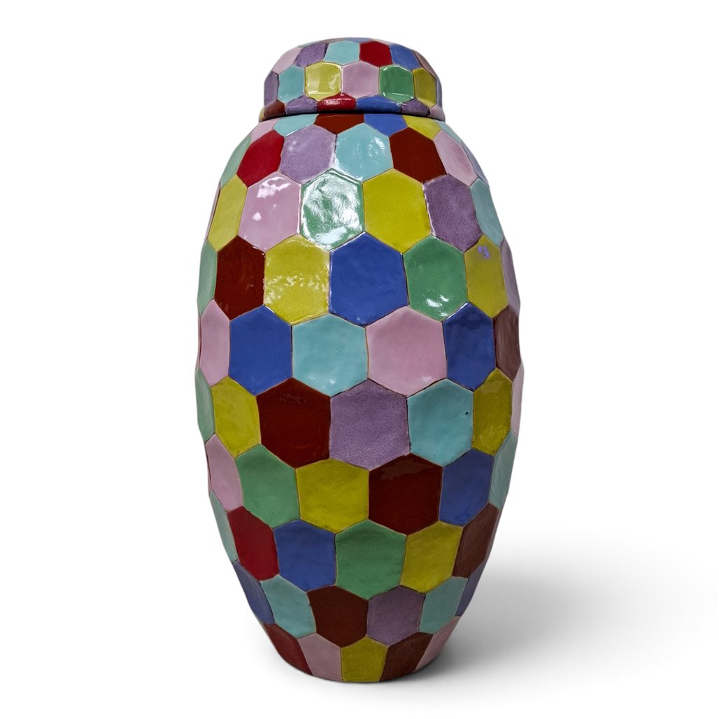 Danny's Fine Porcelain Home Decor Danny's Fine Porcelain Rainbow Honeycomb Jartall Decorative Vase Covered with Bold - CLOSEOUT SAMPLE SALE