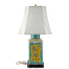 Danny's Fine Porcelain Home Decor Danny's Fine Porcelain Rectangular Lidded Tea Jar Lamp-Green Yellow Flower Bird[111-19-St-Be]