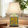 Danny's Fine Porcelain Home Decor Danny's Fine Porcelain Rectangular Lidded Tea Jar Lamp-Green Yellow Flower Bird[111-19-St-Be]
