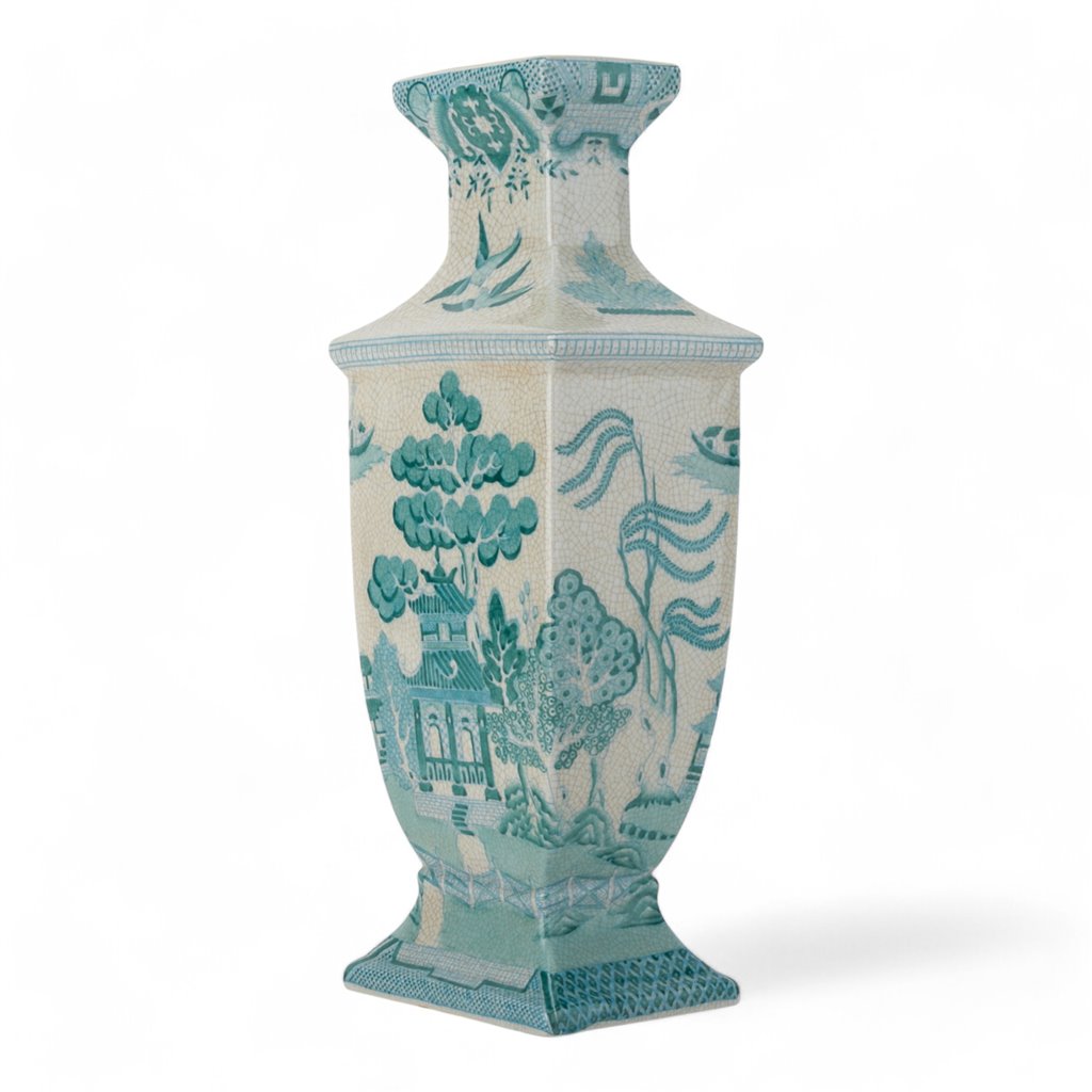 Danny's Fine Porcelain Home Decor Danny's Fine Porcelain Rectangular Vase in Turquoise White Willow Collection