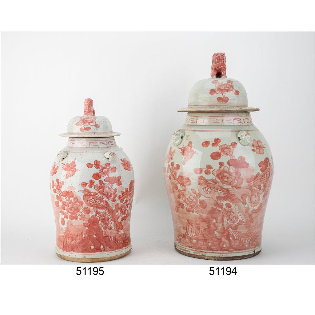Danny's Fine Porcelain Home Decor Danny's Fine Porcelain Red Jar – Bird & Floral & Warrior Motif 51195